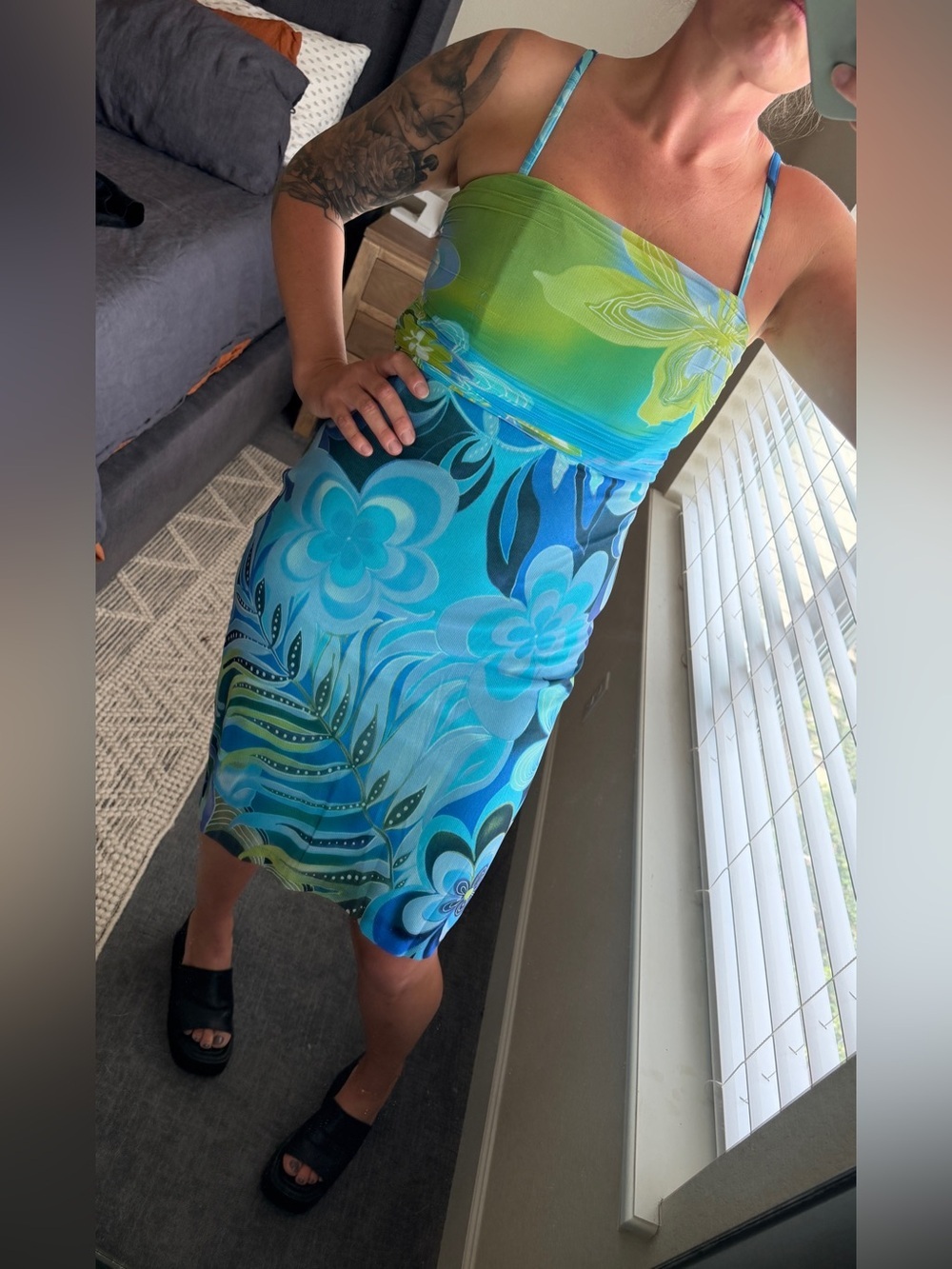 Vintage Mary L Couture Y2K Tropical Mesh Ruched Cocktail Dress